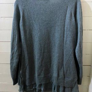 Garnett Hill Pink Chiffon Detail Teal cashmere crew neck sweater layered